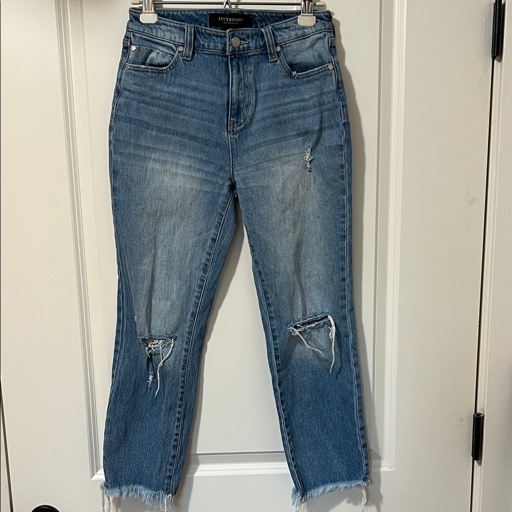 Liverpool Blue Distressed Ankle Jeans